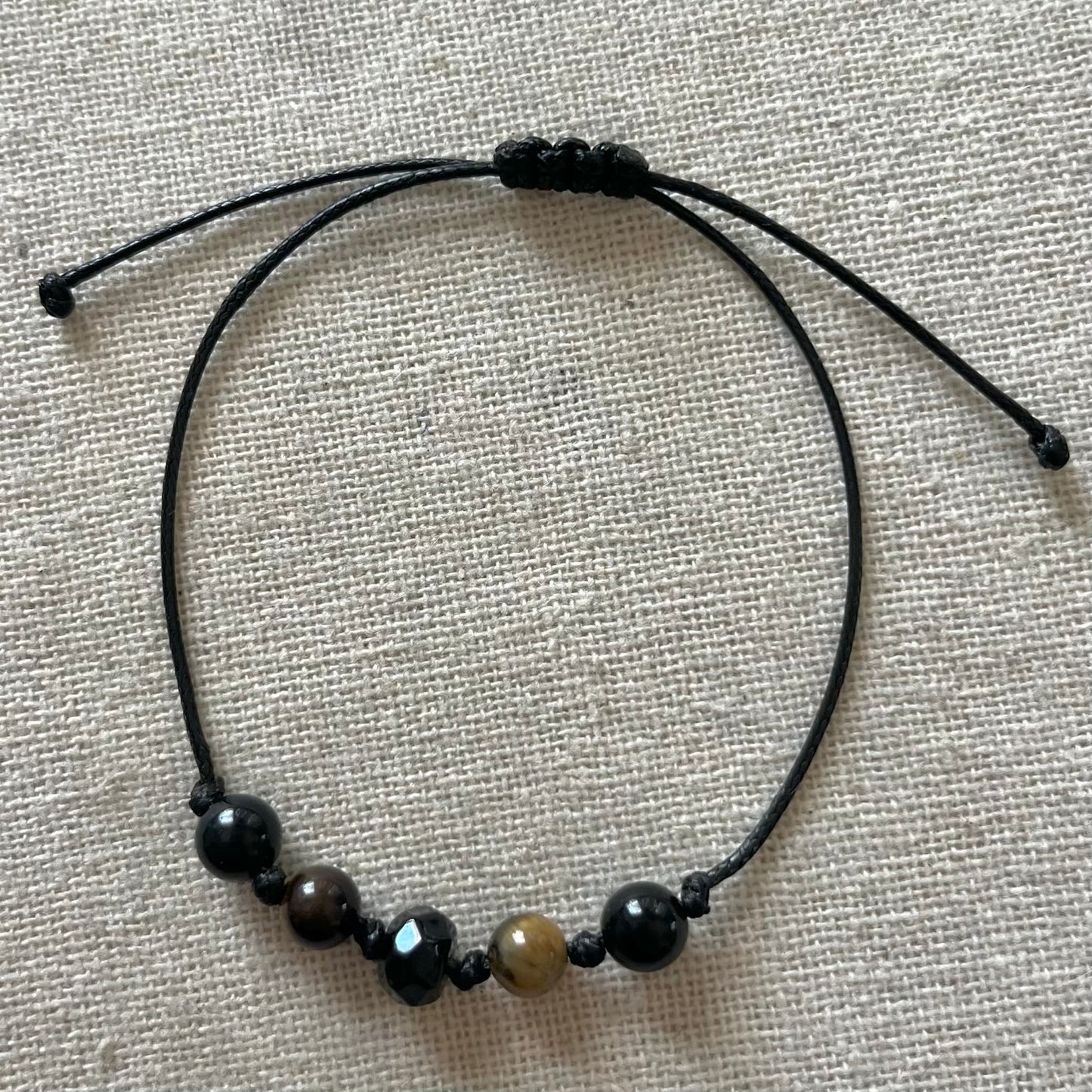Grounding Cord Bracelet - Obsidian & Tiger Eye