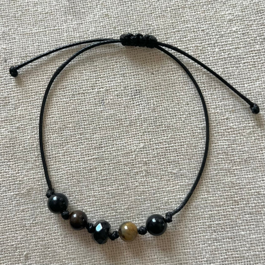 Grounding Cord Bracelet - Obsidian & Tiger Eye