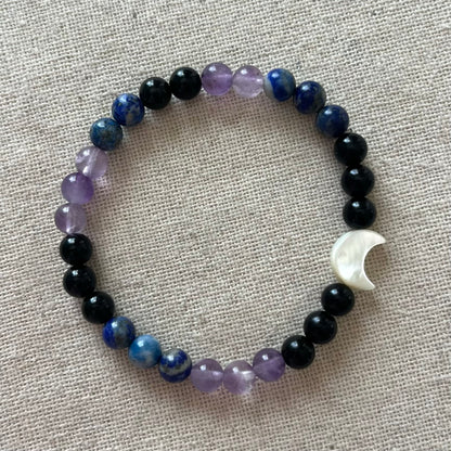 Lunar Protection Bracelet - Amethyst, Obsidian & Lapis Lazuli
