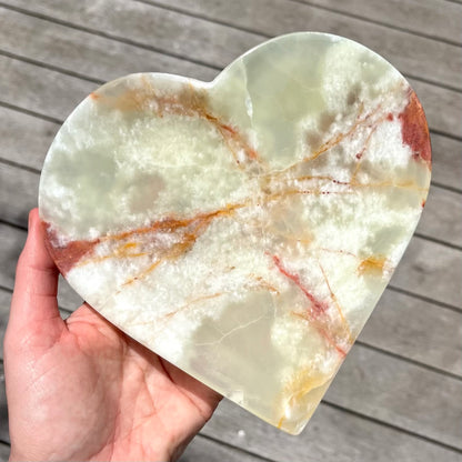 Green Onyx Large Heart Crystal Dish - Protection, Grounding, Strength