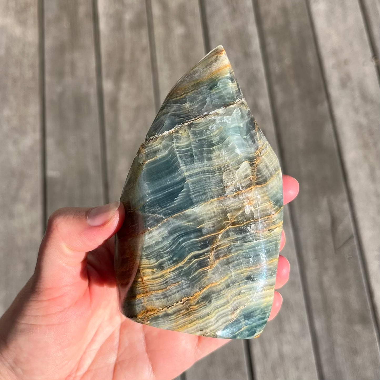 Blue Onyx Large Flame Crystal - Calm, Peace, Grounding