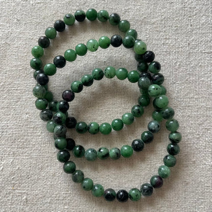 Ruby Zoisite 6mm Beaded Bracelet - Courage