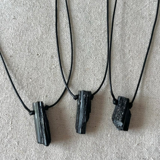 Black Tourmaline Small Raw Stone Pendant - Energetic Protection