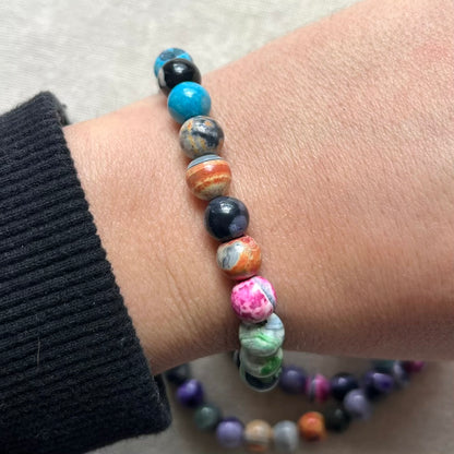 Rainbow Fire Agate 8mm Beaded Bracelet - Courage