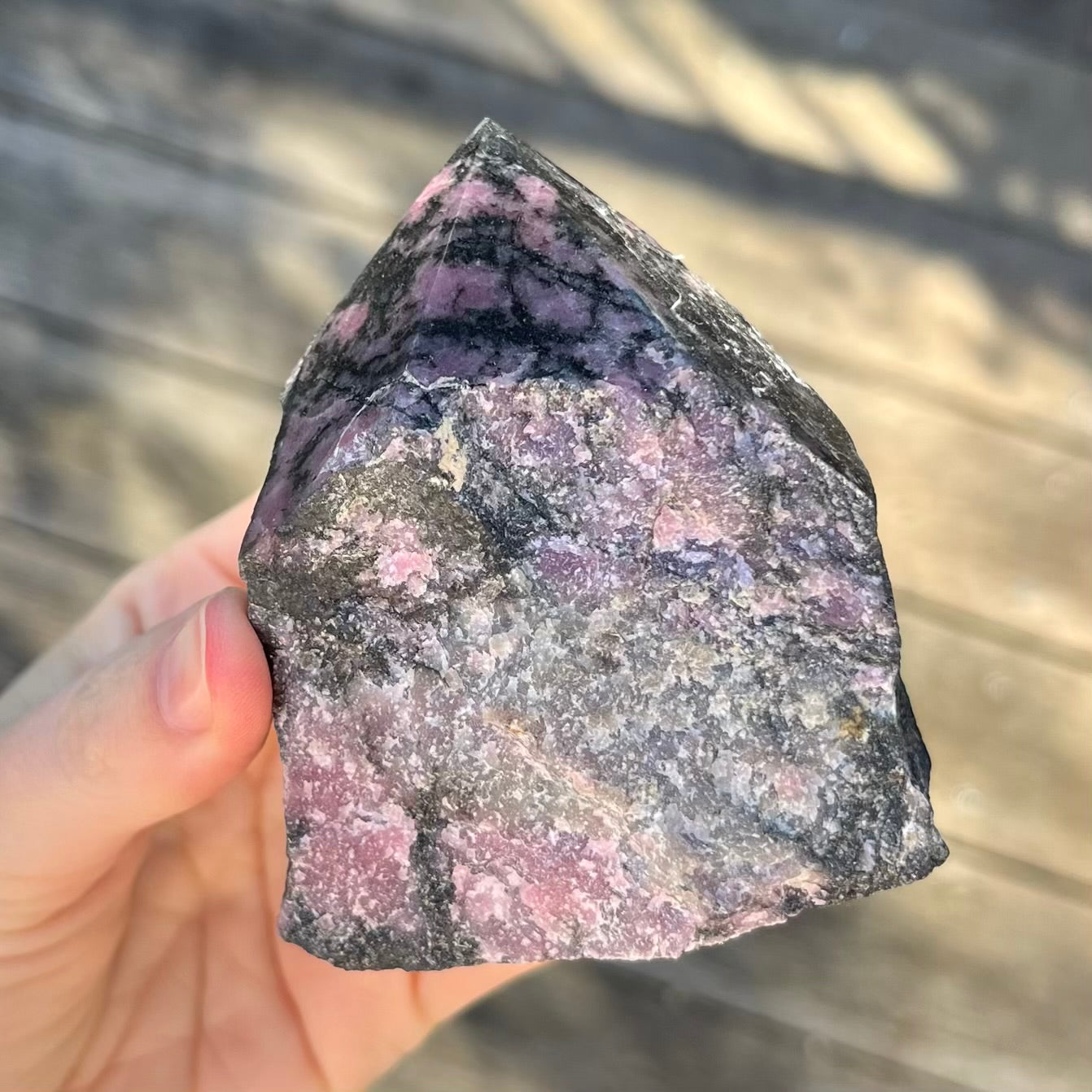 Black Vein Rhodonite Raw Point Crystal - Compassion, Love