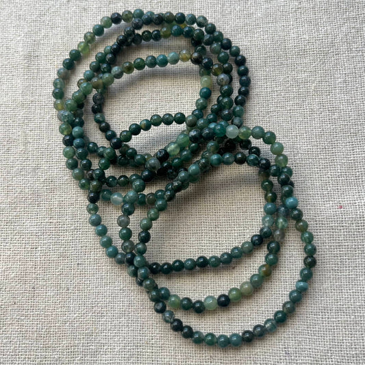 Moss Agate 4mm Beaded Bracelet - Growth