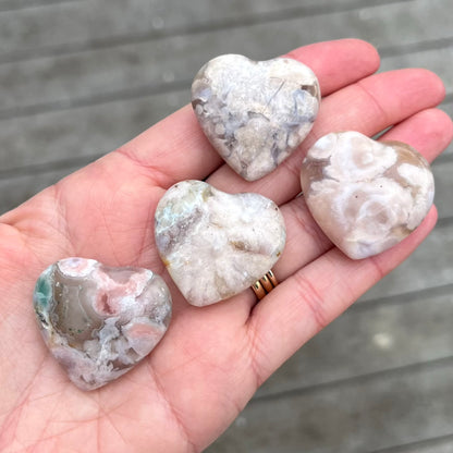 Flower Agate Mini Heart Crystal - Nurturing, Uplifting, Growth