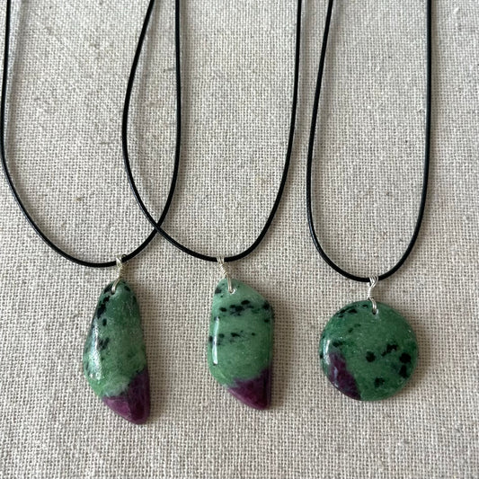 Ruby Zoisite Cabochon Pendant - ONE OF A KIND