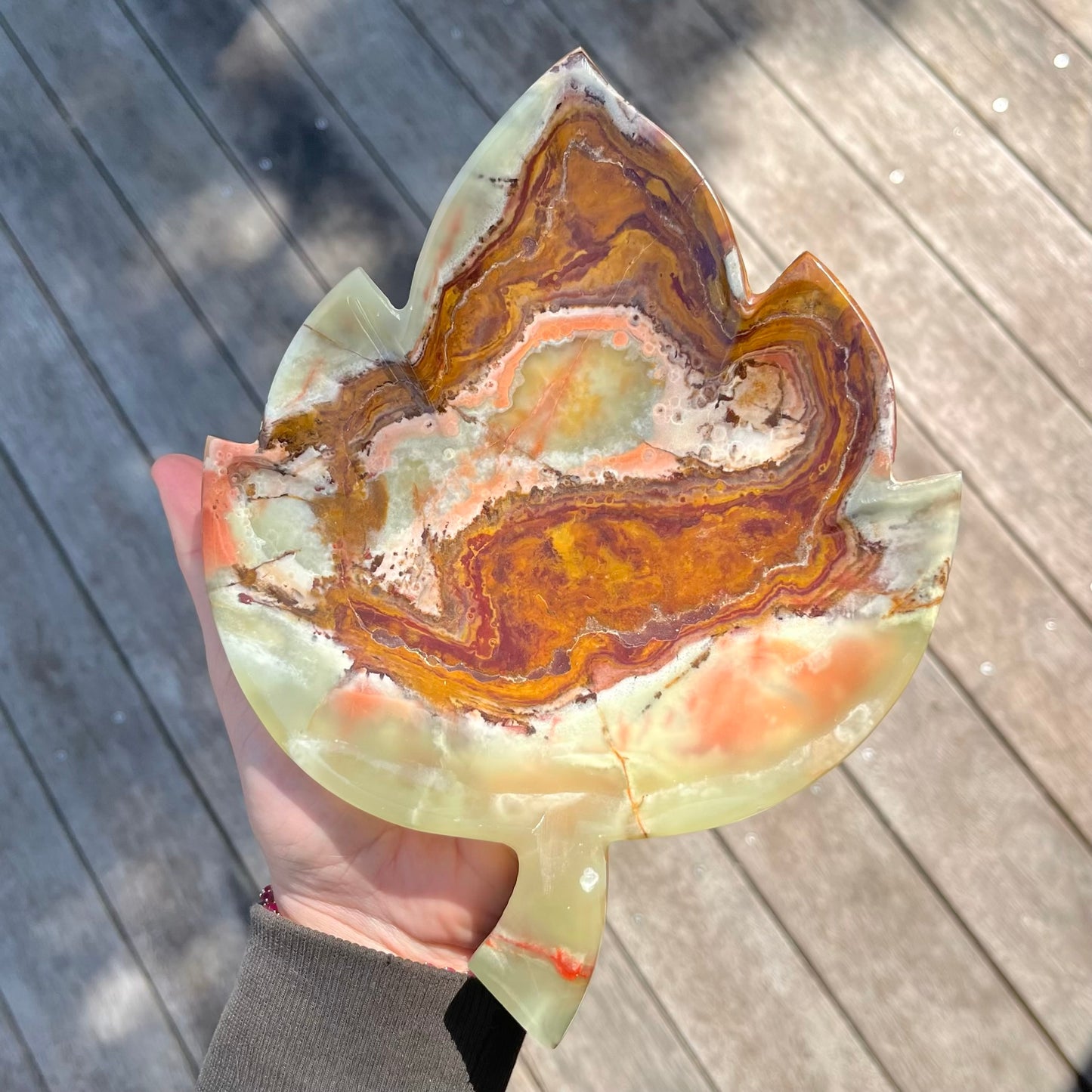 Green Onyx Leaf Crystal Dish - Protection, Grounding, Strength