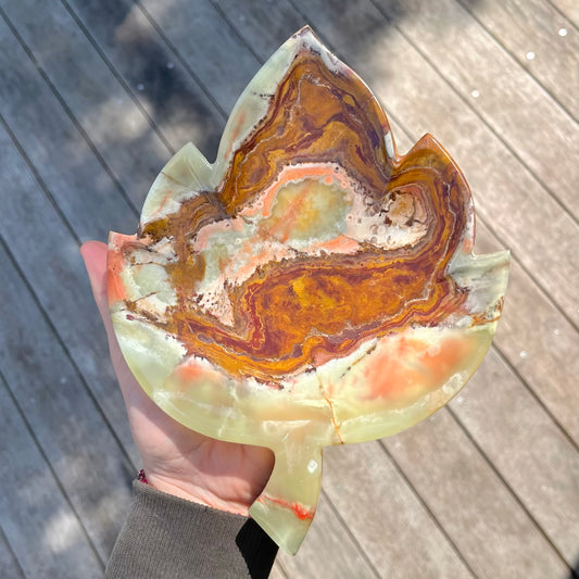 Green Onyx Leaf Crystal Dish - Protection, Grounding, Strength