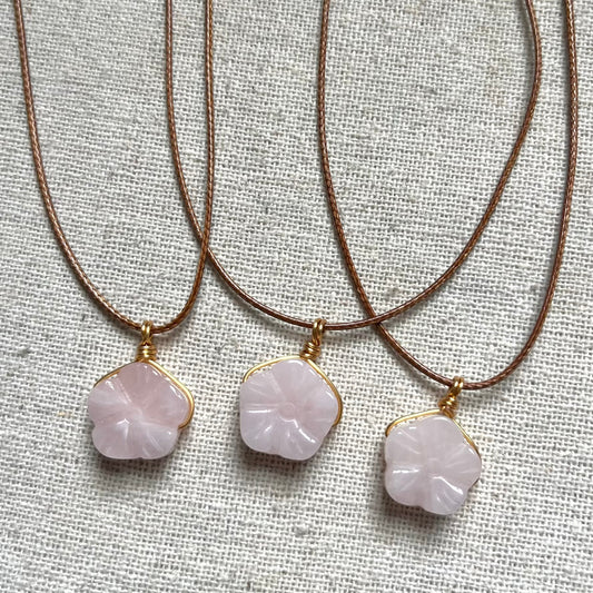 Cherry Blossom Love Pendant - Rose Quartz