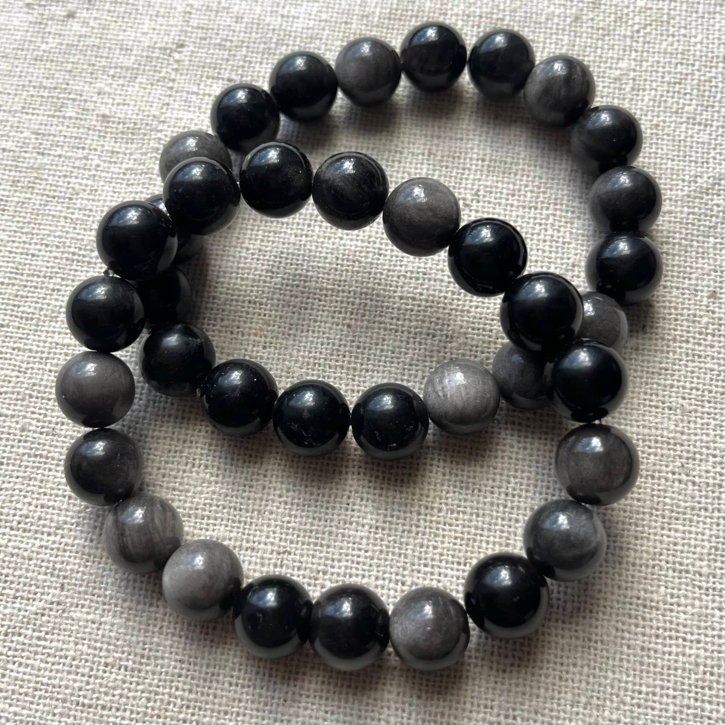 Silver Sheen Obsidian 10mm Beaded Bracelet - Protection