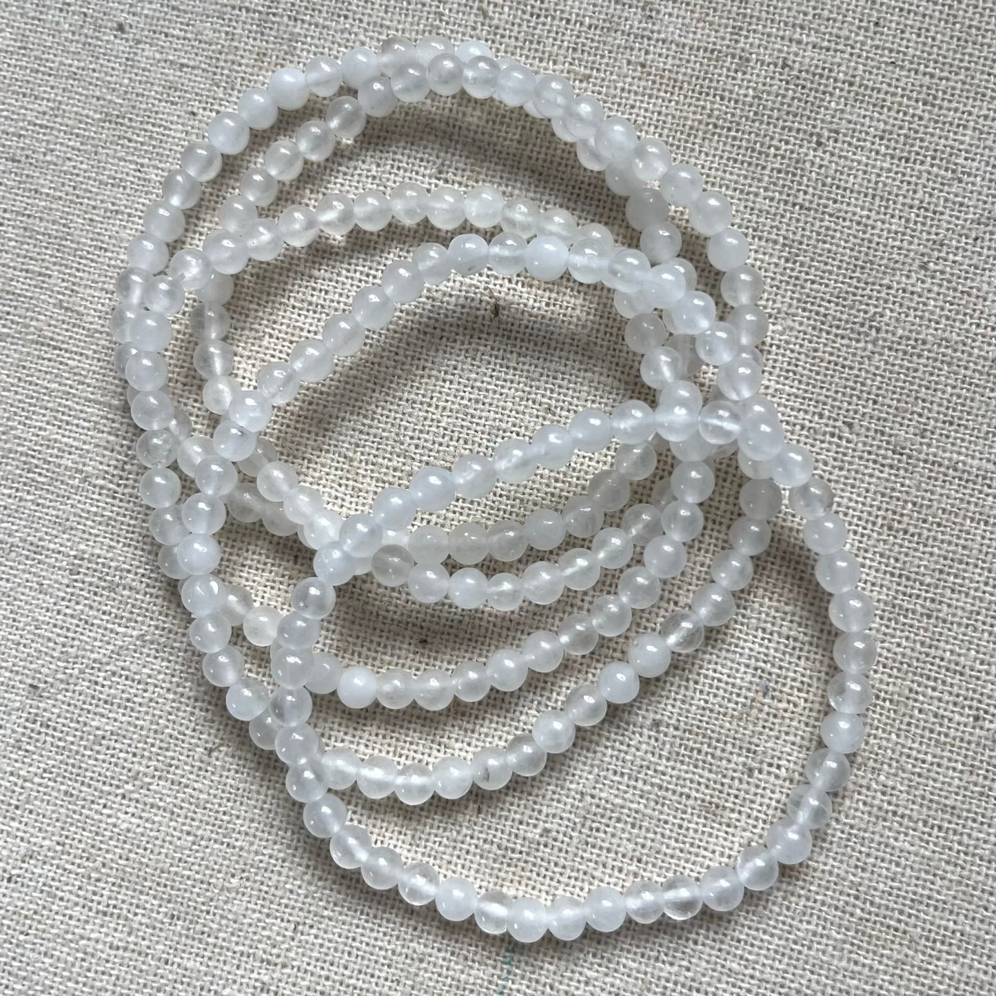 White Jade 4mm Beaded Bracelet - Luck