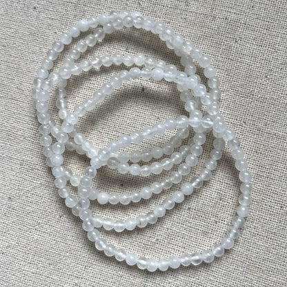 White Jade 4mm Beaded Bracelet - Luck