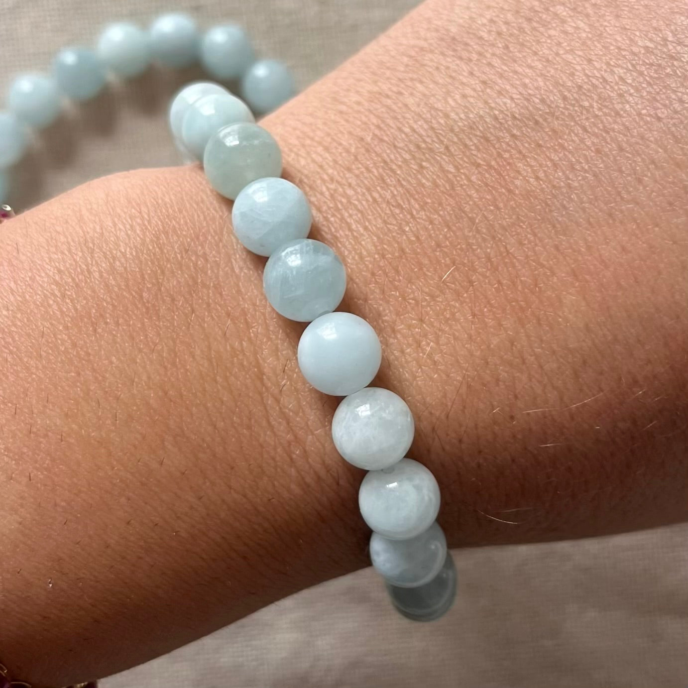 Aquamarine 8mm Beaded Bracelet - Calm