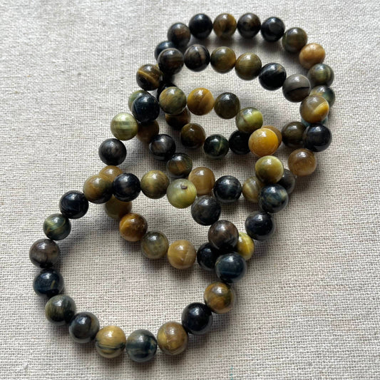 Blue Gold Tiger Eye 10mm Beaded Bracelet - Confidence