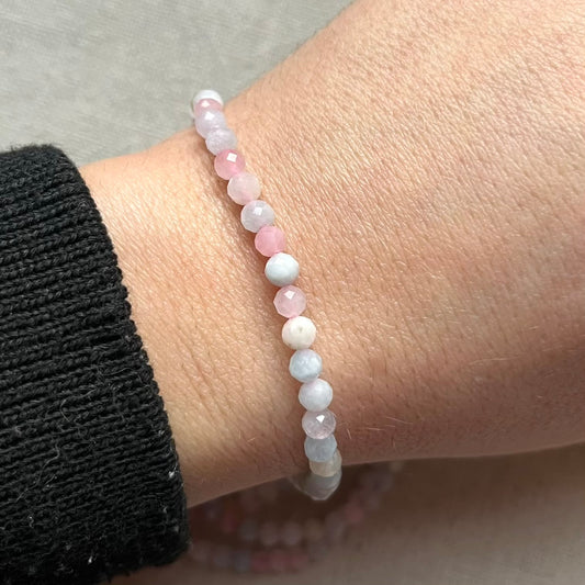 Morganite 4mm Facet Beaded Bracelet - Divine Love