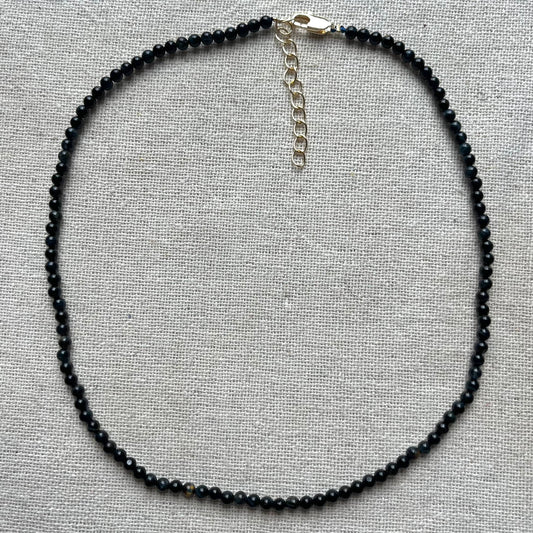 Blue Tiger Eye 3mm Beaded Necklace - Focus