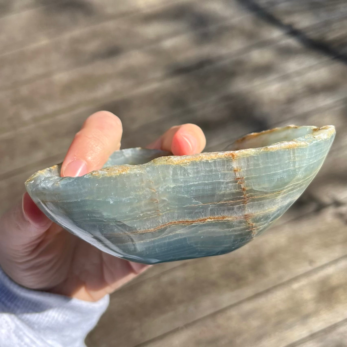 Blue Onyx Large Raw Crystal Bowl - Calm, Peace, Grounding