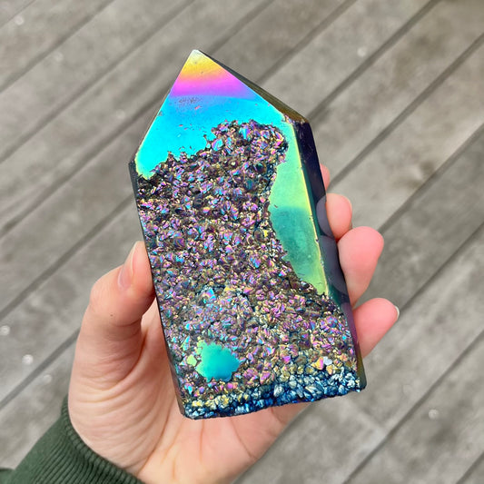 Titanium Aura Quartz Large Point Crystal - Vitality, Confidence, Joy