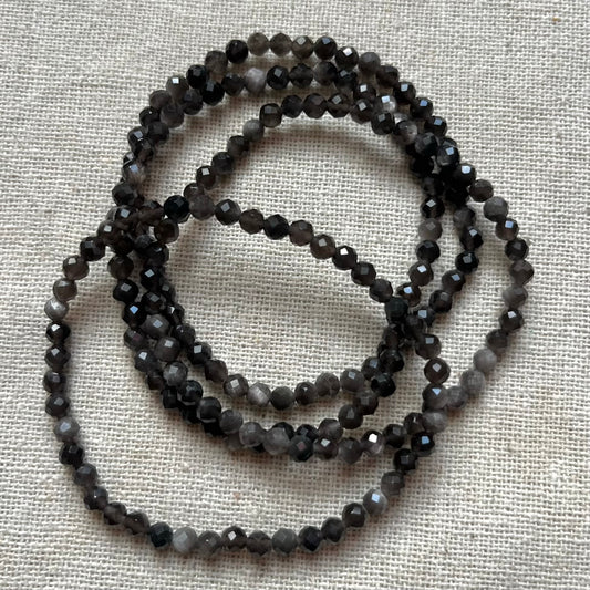 Silver Sheen Obsidian 4mm Facet Beaded Bracelet - Protection
