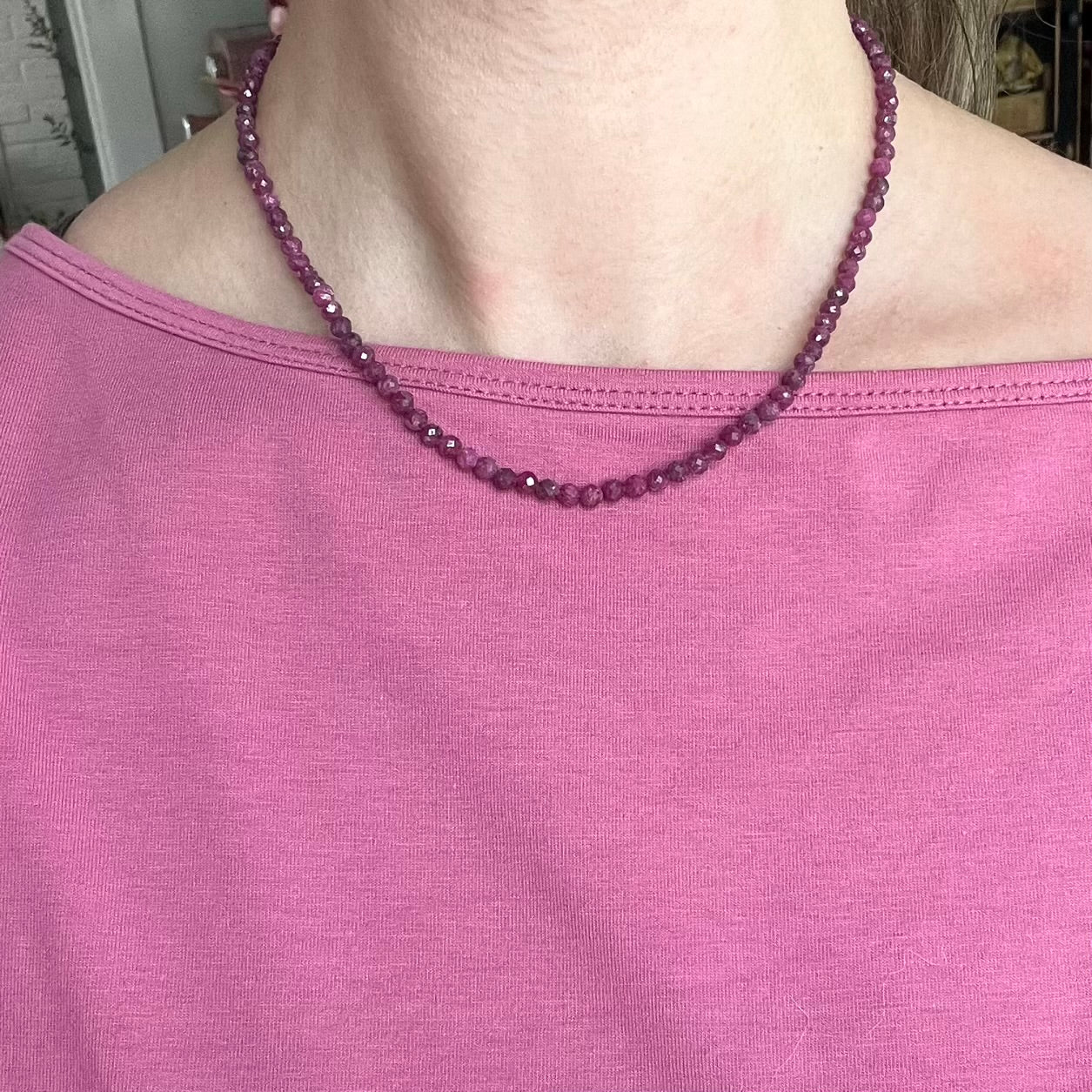 Ruby 4mm Facet Beaded Necklace - Passion