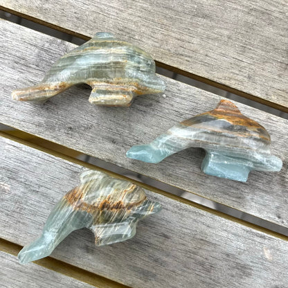 Blue Onyx Small Dolphin Crystal - Calm, Peace, Grounding