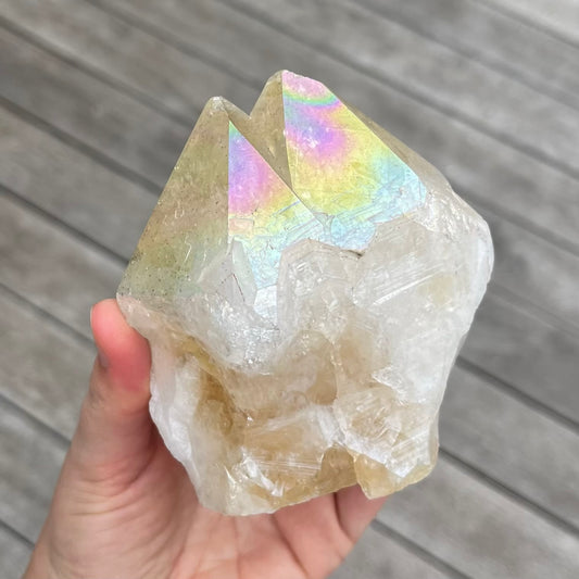 Aura Citrine Large Raw Point Crystal - Energising, Uplifting