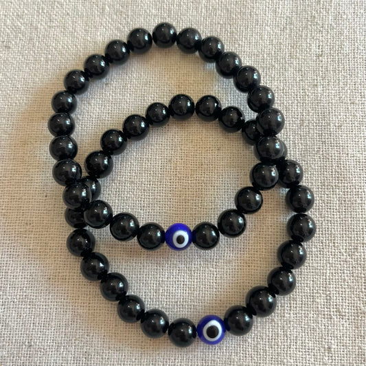 Protection Evil Eye Bracelet - Obsidian 8mm