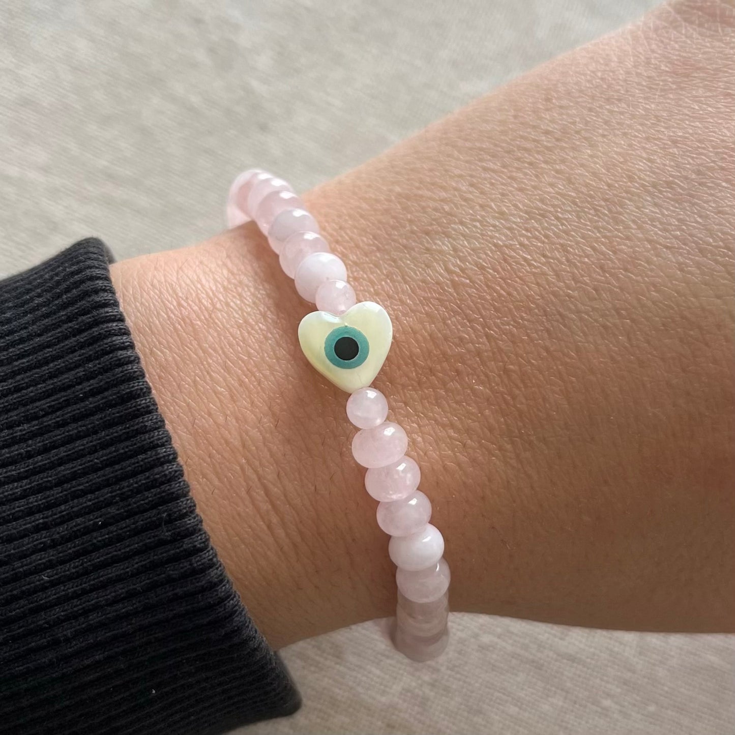 Hera’s Heart Evil Eye Protection Bracelet - Rose Quartz