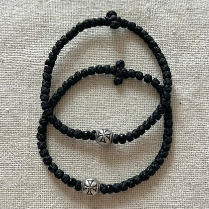 Komboskini Silver Cross Bracelet - Black