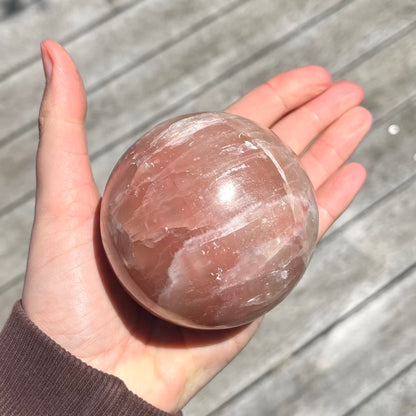 Rose Calcite Large Sphere Crystal - Nurturing, Calming, Heart-Healing