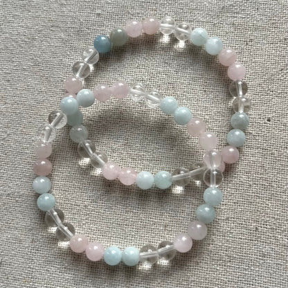 Celestial Heart Bracelet - Aquamarine, Rose Quartz, Clear Quartz