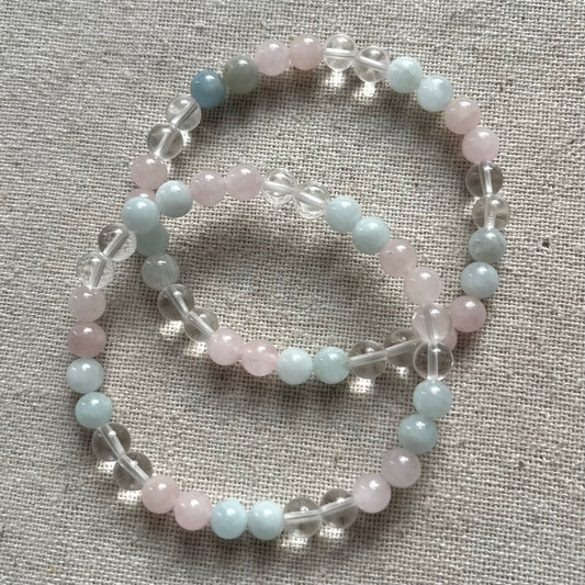 Celestial Heart Bracelet - Aquamarine, Rose Quartz, Clear Quartz