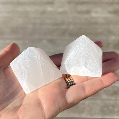 Selenite Small Pyramid Crystal - High Vibe, Protection, Spiritual Connection