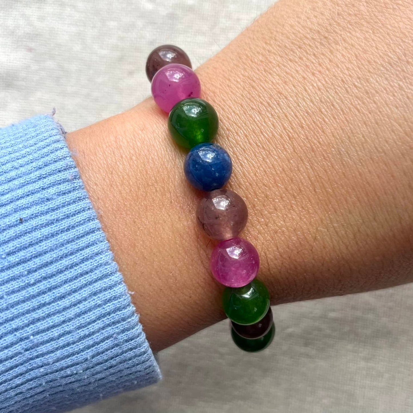 Multicoloured Tourmaline 10mm Beaded Bracelet - Balance