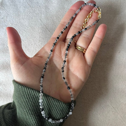 Black Rutilated Quartz 3mm Beaded Necklace - Confidence