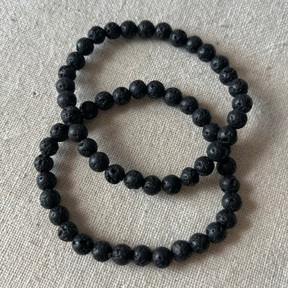 Black Lava Stone 6mm Beaded Bracelet - Strength