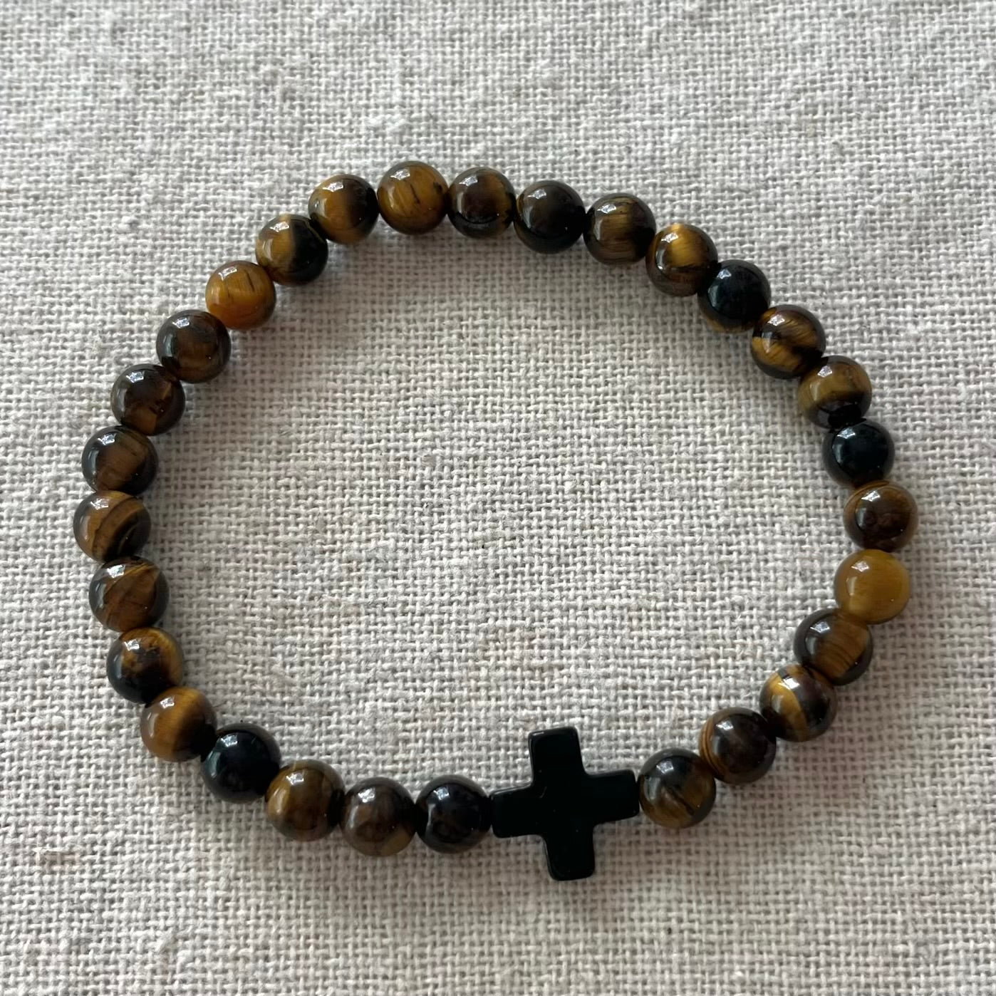 Protection Cross Bracelet - Tiger Eye & Black Agate