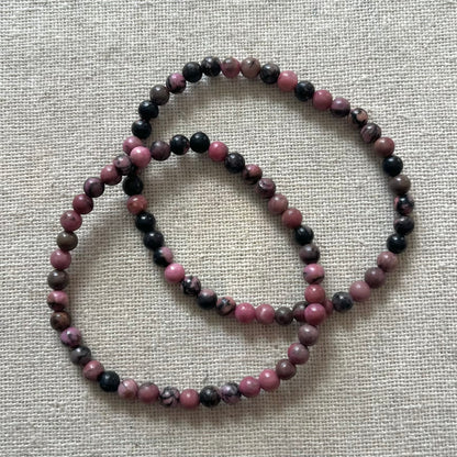 Black Veined Rhodonite 4mm Beaded Bracelet - Compassion