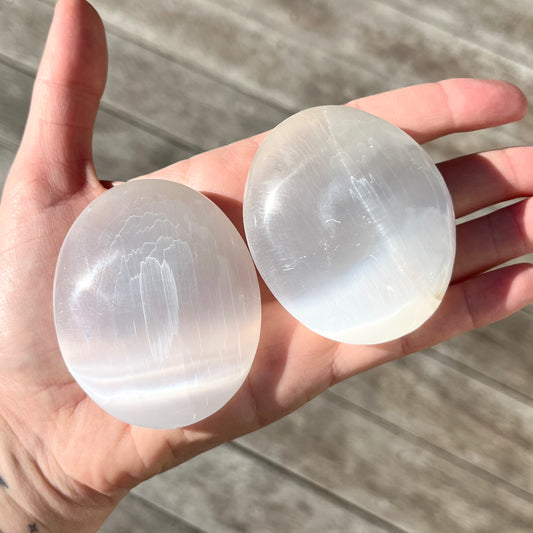 Selenite Palm Stone Crystal - High Vibe, Protection, Spiritual Connection