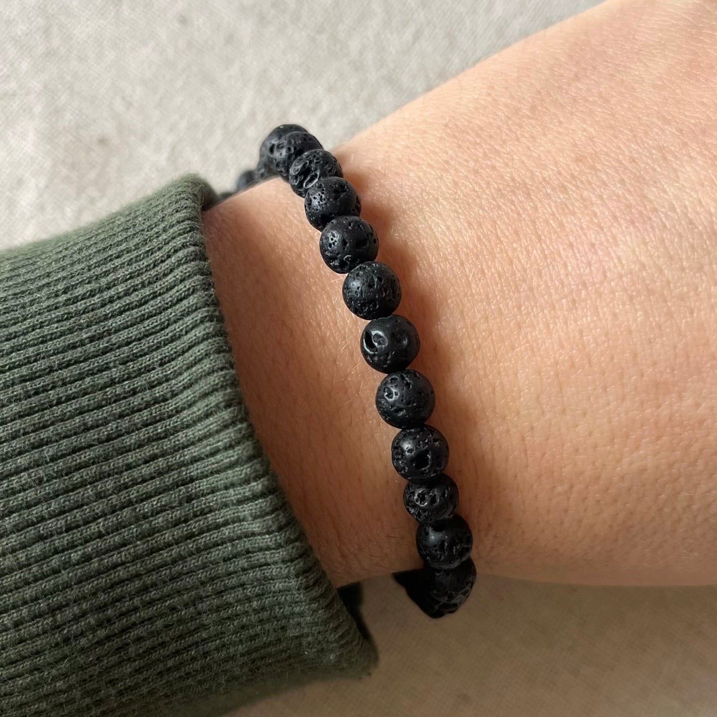 Black Lava Stone 6mm Beaded Bracelet - Strength