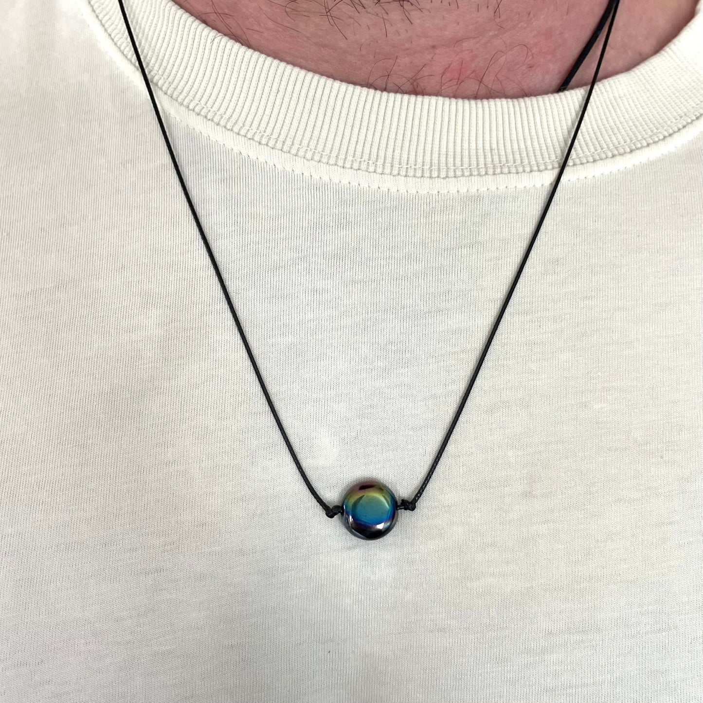 Circle Pendant - Rainbow Hematite