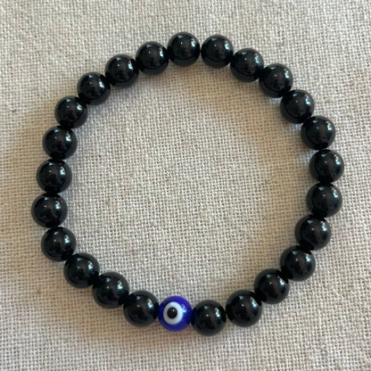 Protection Evil Eye Bracelet - Obsidian 8mm