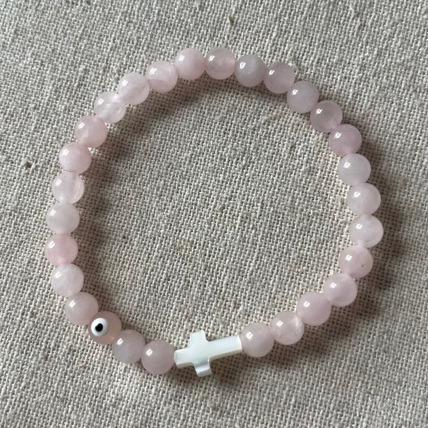 Mati Evil Eye Bracelet - Rose Quartz