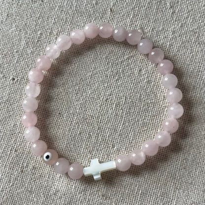 Mati Evil Eye Bracelet - Rose Quartz