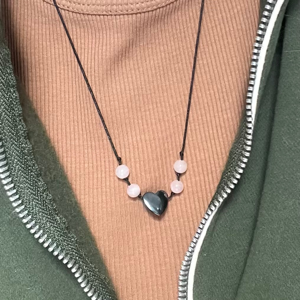 Grounding Heart Necklace - Rose Quartz & Hematite