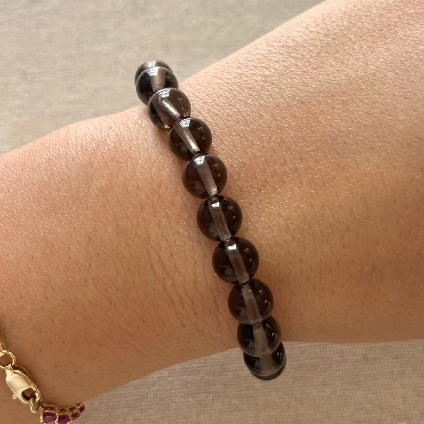 Smoky Quartz 8mm Beaded Bracelet - Grounding