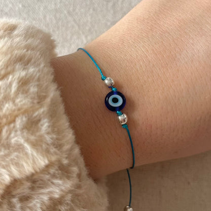 Talisman Evil Eye Blue Cord Bracelet - Hematite
