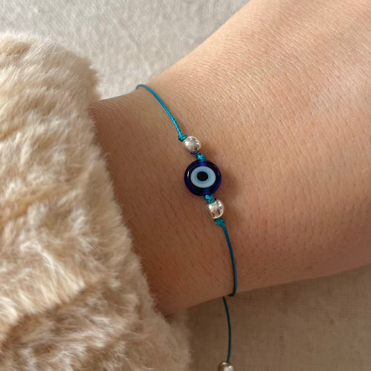 Talisman Evil Eye Blue Cord Bracelet - Hematite